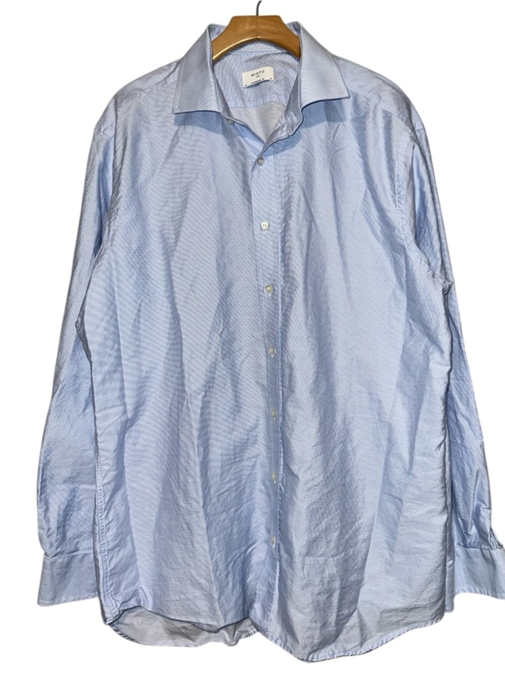 Mirto 1956 Men's Size 18 Light Blue White Micro Stripe Button Up Dress Shirt